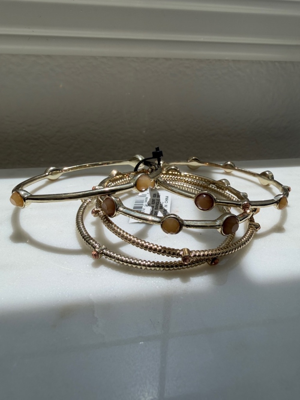 INC 5 piece Gold-Tone Stackable Bangle Bracelet Set with Amber Accents